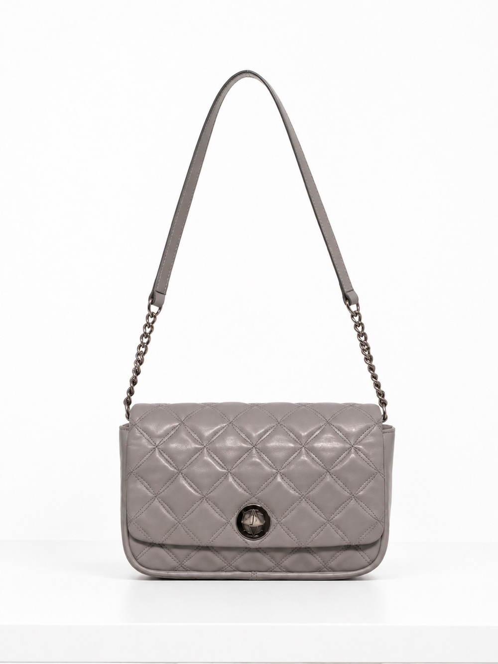 Kate Spade New York Quilted Leather Shoulder Bag Chain Strap Turn Lock Purse